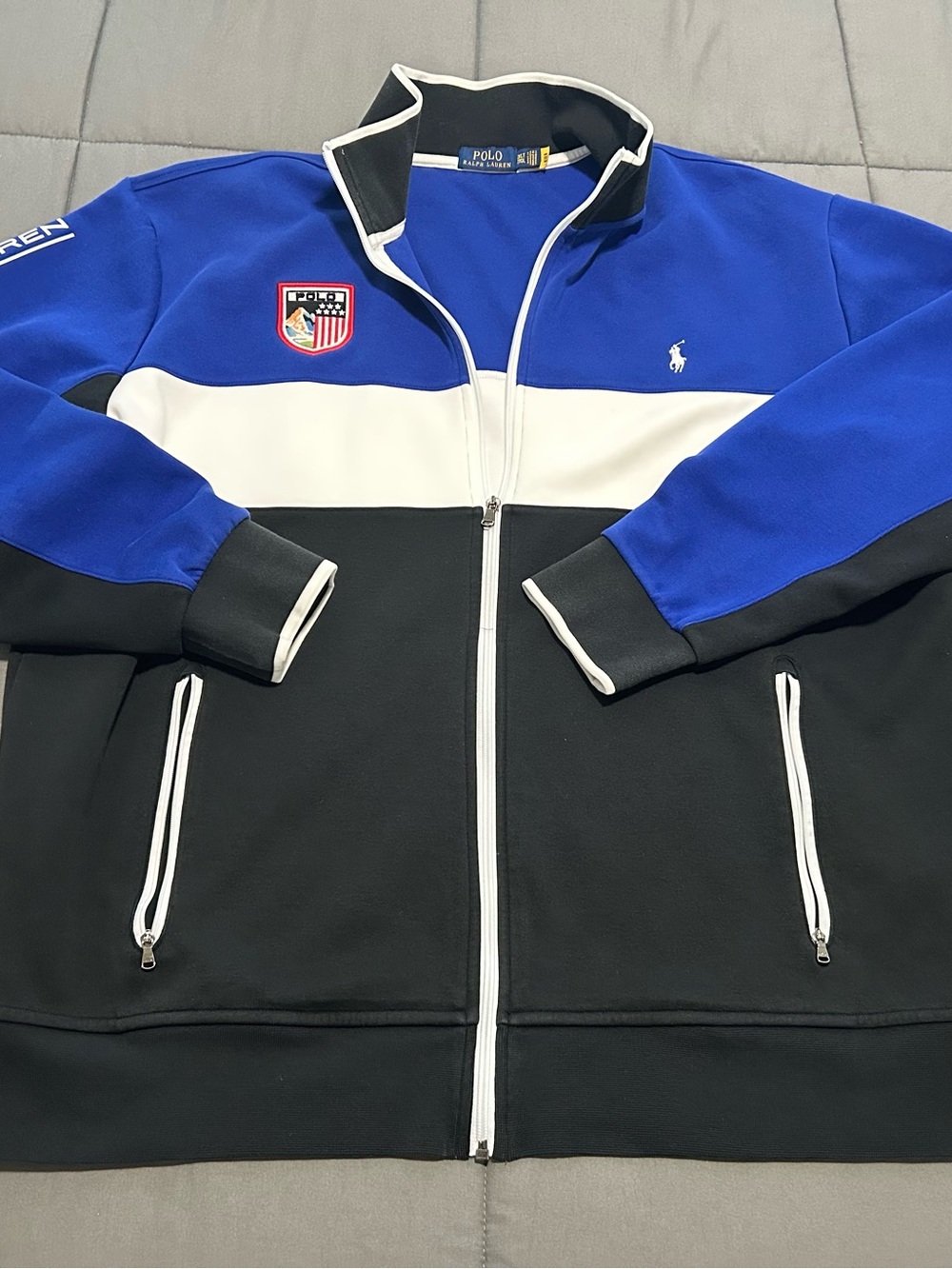 Polo by Ralph Lauren Men’s Blue/White/Black Colorblock Track Jacket